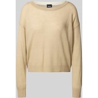 BOSS Relaxed Fit Strickpullover aus Woll-Mix Modell 'FEMOK' in Beige Melange, Größe L von Boss