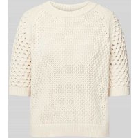 BOSS Strickpullover mit gerippten Abschlüssen Modell 'Funima' in Offwhite, Größe L von Boss