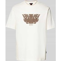 BOSS T-Shirt mit Motiv- und Label-Stitching Modell 'Taut' in Weiss, Größe XXL von Boss