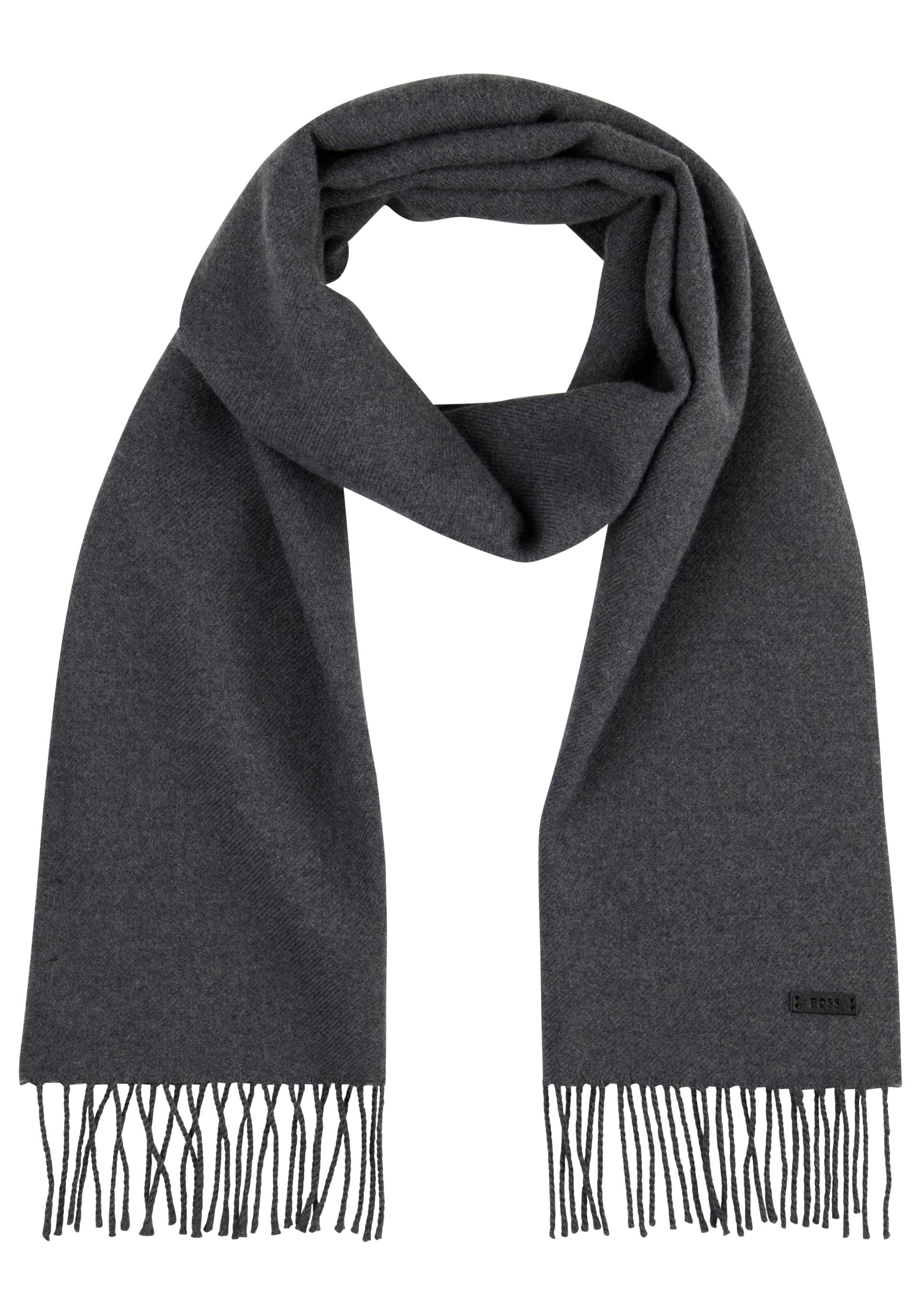 BOSS Wollschal "Naster 35*180" mit gedrehten Fransen 100% Wolle Lederlabel Premium Quality von Boss