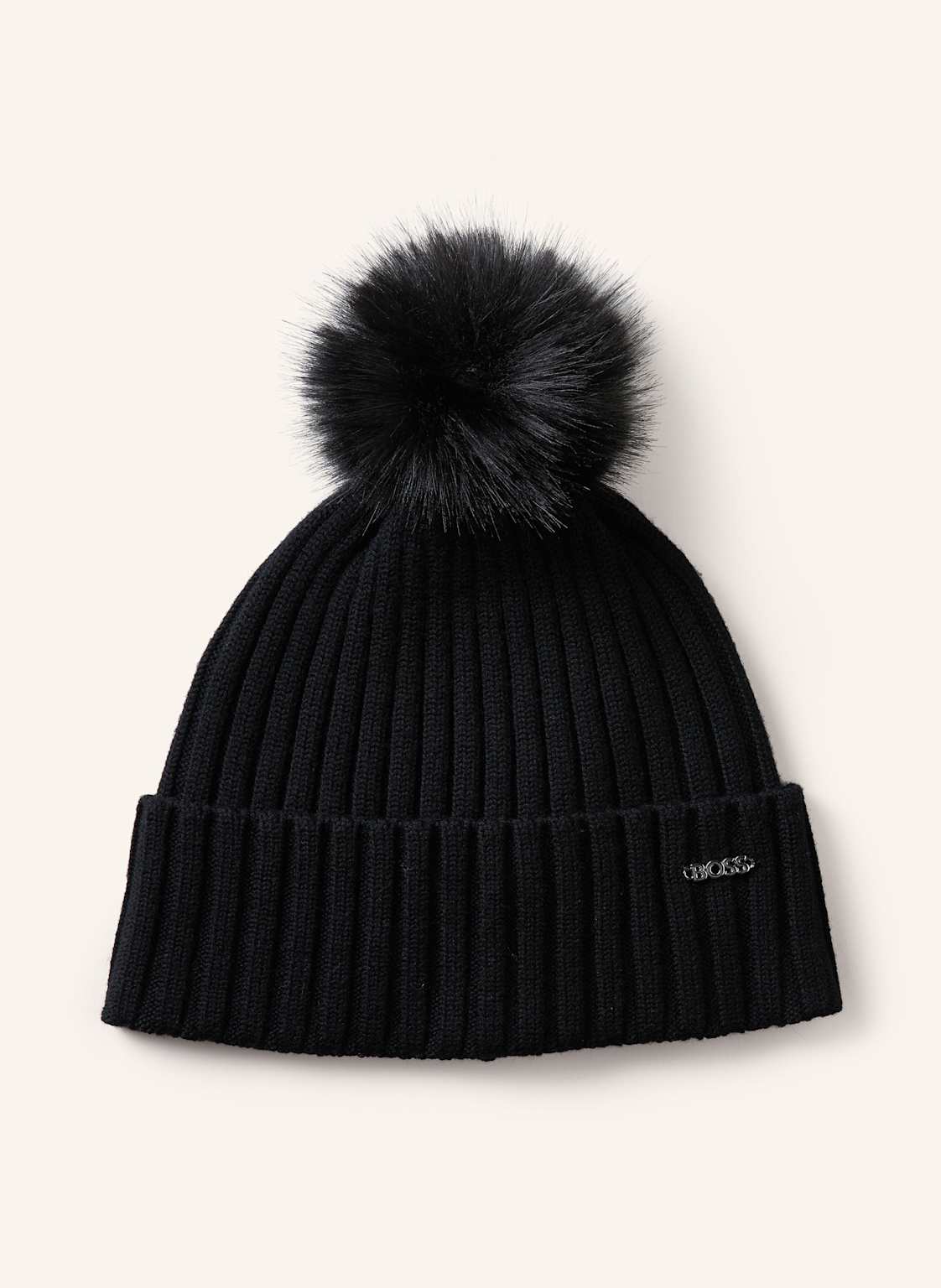 Boss Mütze Mit Kunstpelz schwarz von Boss