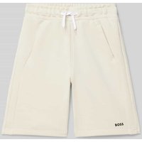 Boss Regular Fit Sweatshorts mit Label-Print in Sand, Größe 140 von Boss