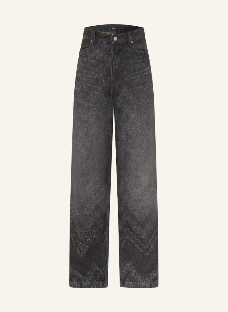 Boss Straight Jeans Slouchy Mit Schmucksteinen schwarz von Boss