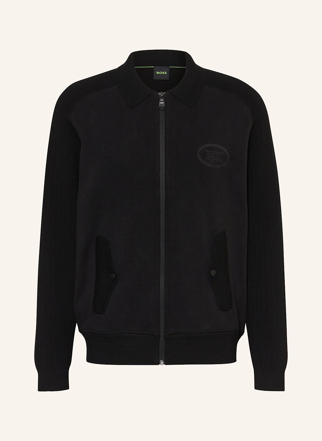 Boss Strickjacke Hole Im Materialmix schwarz von Boss