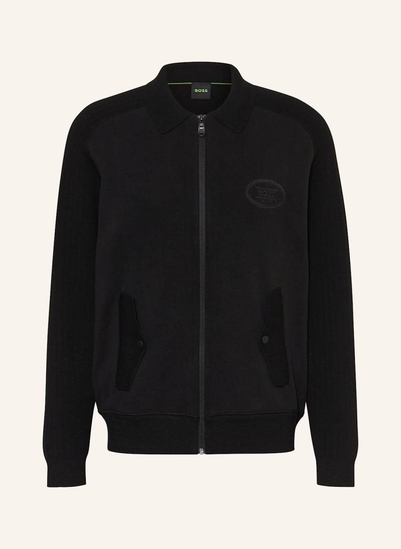 Boss Strickjacke Hole Im Materialmix schwarz von Boss