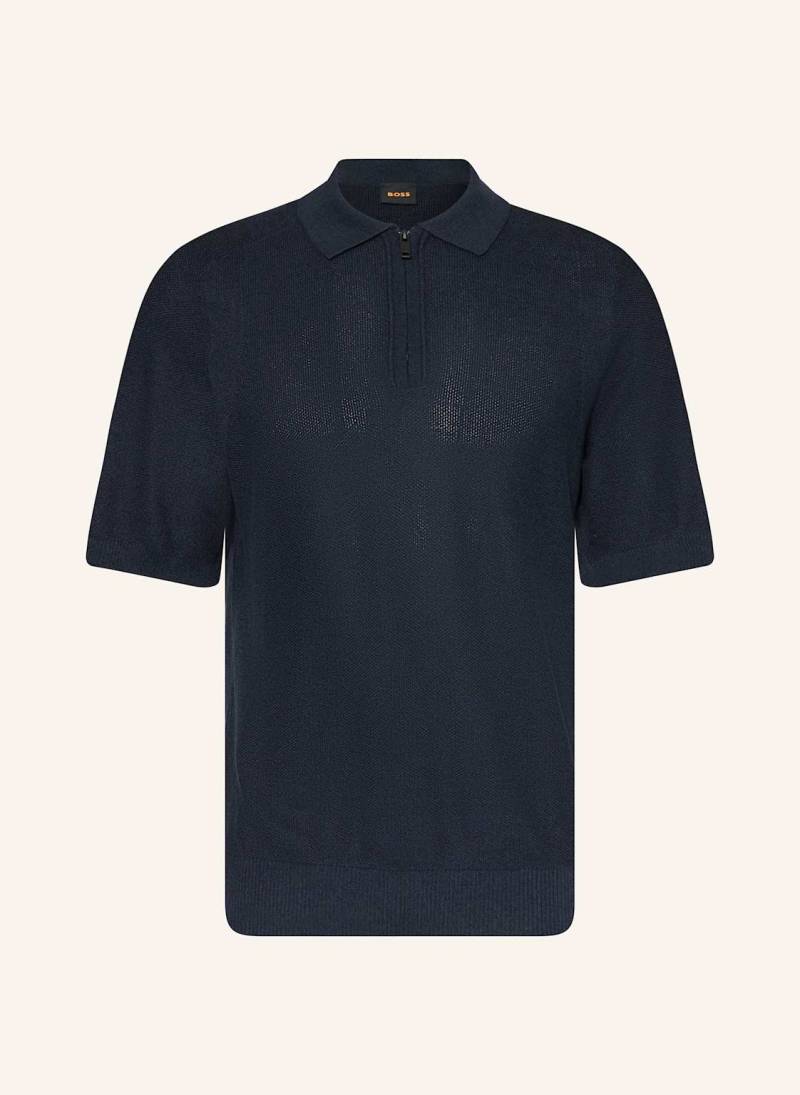 Boss Strick-Poloshirt Kancello blau von Boss