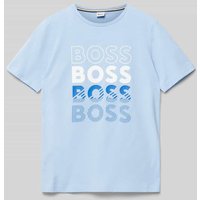 Boss T-Shirt mit Label-Print in Bleu, Größe 176 von Boss