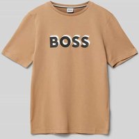 Boss T-Shirt mit Label-Print in Camel, Größe 140 von Boss