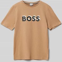 Boss T-Shirt mit Label-Print in Camel, Größe 164 von Boss