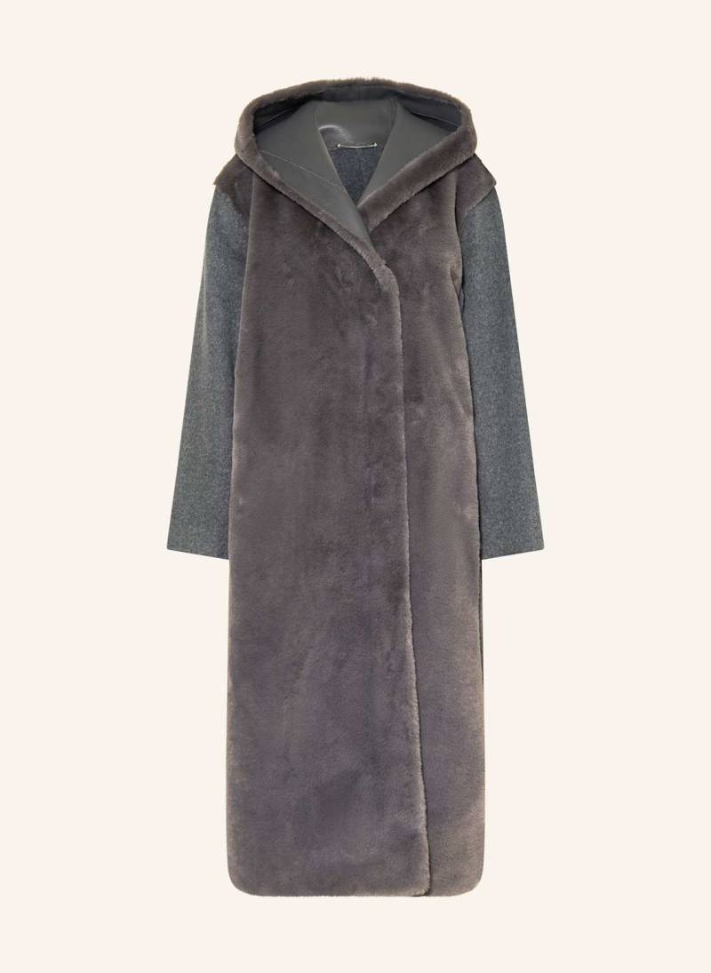 Boss Wollmantel Cosfur Im Materialmix Mit Kunstfell grau von Boss