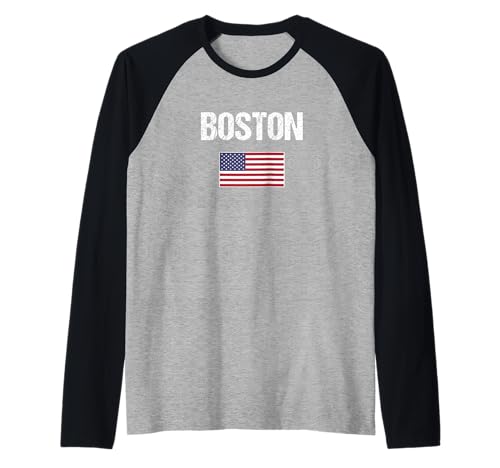Herren Boston Massachusetts USA Flagge Vereinigte Staaten Amerika Raglan von Boston American Flag Tee