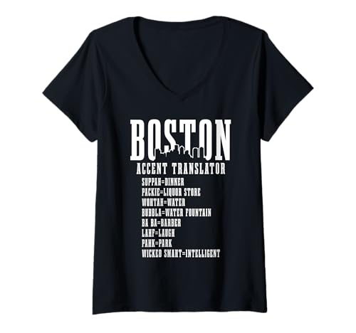 Damen Boston, Übersetzer mit lustigem Akzent, Massachusetts Souvenirs Pride T-Shirt mit V-Ausschnitt Damen Boston, Übersetzer mit lustigem Akzent, Massachusetts Souvenirs Pride T-Shirt mit V-Ausschnitt von Boston Massachusetts - Apparel & Gifts