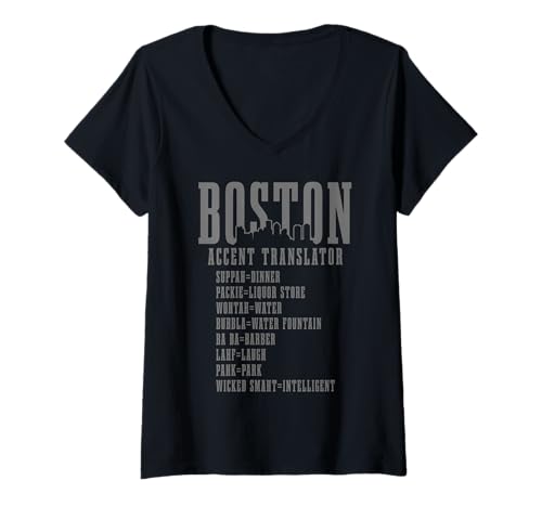 Damen Boston, Übersetzer mit lustigem Akzent, Massachusetts Souvenirs Pride T-Shirt mit V-Ausschnitt Damen Boston, Übersetzer mit lustigem Akzent, Massachusetts Souvenirs Pride T-Shirt mit V-Ausschnitt von Boston Massachusetts - Apparel & Gifts