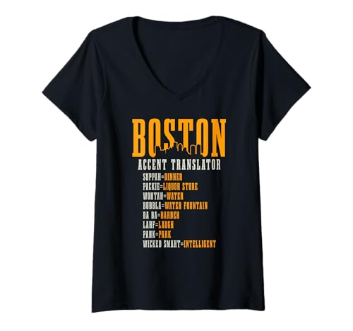 Damen Boston, Übersetzer mit lustigem Akzent, Massachusetts Souvenirs Pride T-Shirt mit V-Ausschnitt Damen Boston, Übersetzer mit lustigem Akzent, Massachusetts Souvenirs Pride T-Shirt mit V-Ausschnitt von Boston Massachusetts - Apparel & Gifts