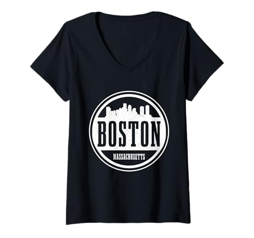 Damen Die Skyline von Boston, Massachusetts, Souvenirs Pride T-Shirt mit V-Ausschnitt Damen Die Skyline von Boston, Massachusetts, Souvenirs Pride T-Shirt mit V-Ausschnitt von Boston Massachusetts - Apparel & Gifts