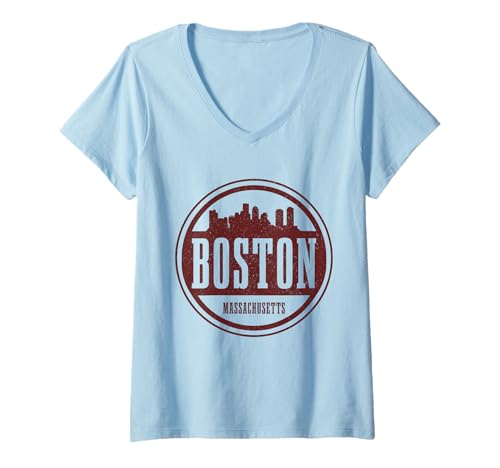 Damen Die Skyline von Boston, Massachusetts, Vintage-Souvenirs, Pride T-Shirt mit V-Ausschnitt Damen Die Skyline von Boston, Massachusetts, Vintage-Souvenirs, Pride T-Shirt mit V-Ausschnitt von Boston Massachusetts - Apparel & Gifts