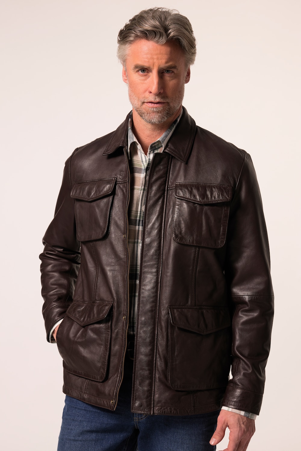 Große Größen Boston Park Lederjacke, Herren, braun, Größe: 60/62, Leder/Baumwolle, Boston Park von Boston Park
