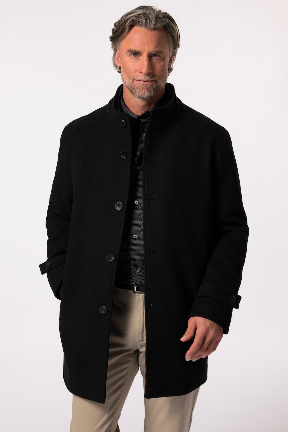 Große Größen Boston Park Wolloptik-Mantel, Herren, schwarz, Größe: 64/66, Polyester, Boston Park von Boston Park