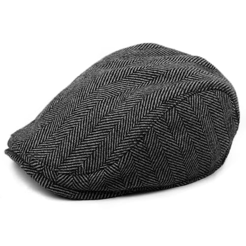 The Original Boston Scally Cap - The Original Newsboy Flat Cap - Single Panel Cotton Fitted Hat for Men - Grey Herringbone, Grau (Fischgrätmuster), M/L von Boston Scally Co.