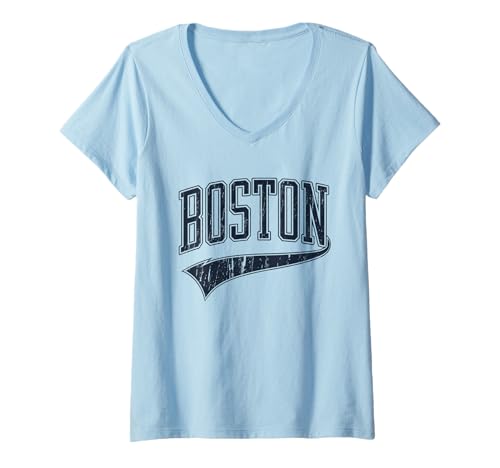 Damen Boston Tshirt Massachusetts MA Vintage Sport Retro T-Shirt mit V-Ausschnitt von Boston TShirt Massachusetts Ma Vintage Sports