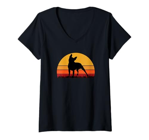 Damen Boston Terrier Bostie Sunset Retro Hund Haustier Mama Papa T-Shirt mit V-Ausschnitt Damen Boston Terrier Bostie Sunset Retro Hund Haustier Mama Papa T-Shirt mit V-Ausschnitt von Boston Terrier Apparel for Men Women Kids by Jess
