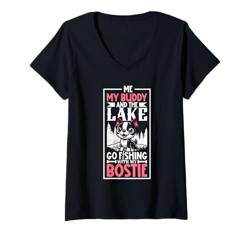 Damen Angeln und Boston Terrier T-Shirt mit V-Ausschnitt Damen Angeln und Boston Terrier T-Shirt mit V-Ausschnitt von Boston Terrier Designs