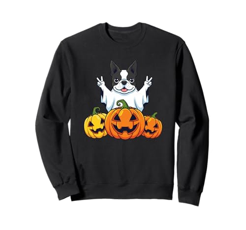 Boston Terrier Ghost Pumpkin Boo Halloween Kinder Herren Damen Sweatshirt von Boston Terrier Dog Halloween Ghost Pumpkin Outfits
