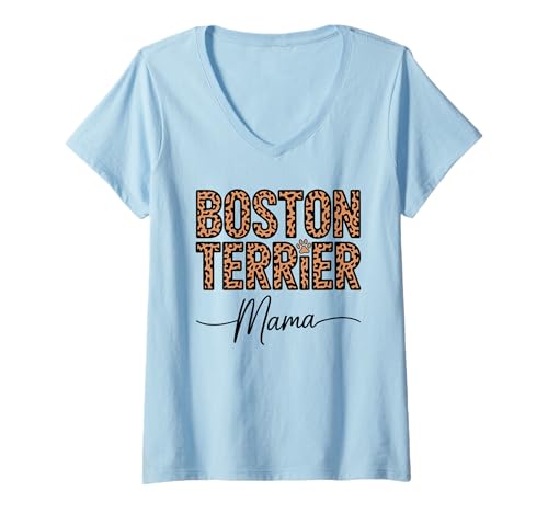 Damen Leopardenmuster Boston Terrier Mama T-Shirt mit V-Ausschnitt Damen Leopardenmuster Boston Terrier Mama T-Shirt mit V-Ausschnitt von Boston Terrier Dog Lover Gifts