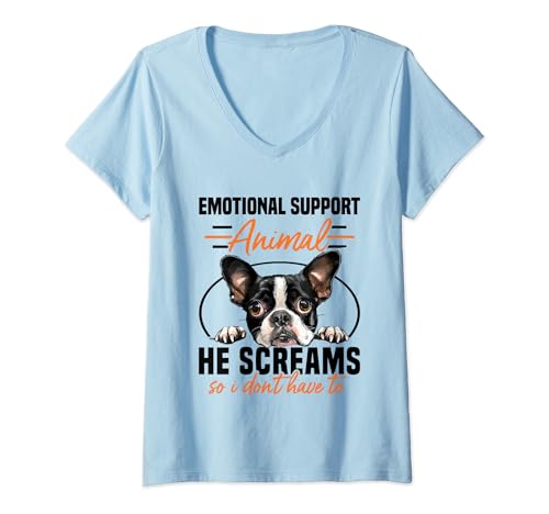 Damen Lustiger Boston Terrier Lover Emotionale Unterstützung Tier Herde Hund T-Shirt mit V-Ausschnitt Damen Lustiger Boston Terrier Lover Emotionale Unterstützung Tier Herde Hund T-Shirt mit V-Ausschnitt von Boston Terrier Lover Apparel and Gifts