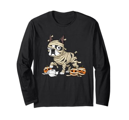 Boston Terrier Mumie Kürbis Halloween Kinder Herren Damen Langarmshirt von Boston Terrier Lovers Halloween Outfits Boy Girl
