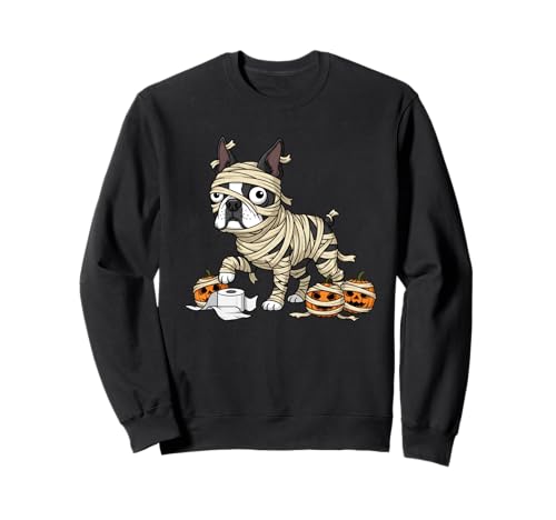 Boston Terrier Mumie Kürbis Halloween Kinder Herren Damen Sweatshirt von Boston Terrier Lovers Halloween Outfits Boy Girl