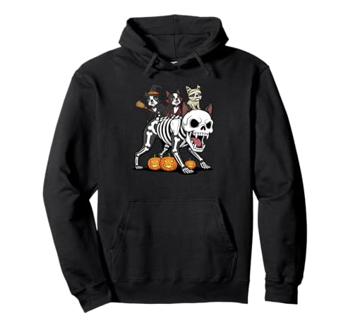 Boston Terrier Skelett Mama Hexe Halloween Herren Damen Pullover Hoodie von Boston Terrier Lovers Halloween Outfits Boy Girl