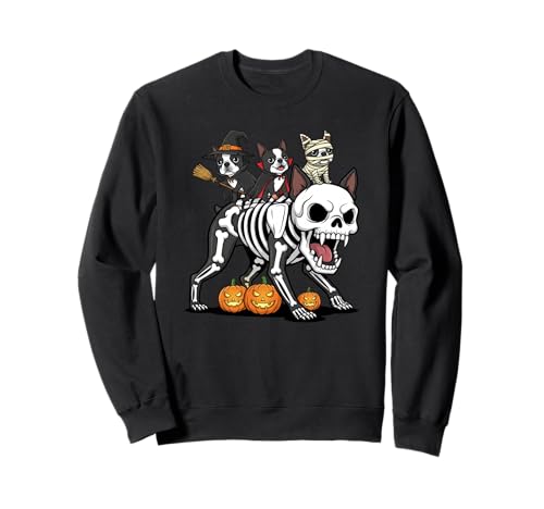 Boston Terrier Skelett Mama Hexe Halloween Herren Damen Sweatshirt von Boston Terrier Lovers Halloween Outfits Boy Girl