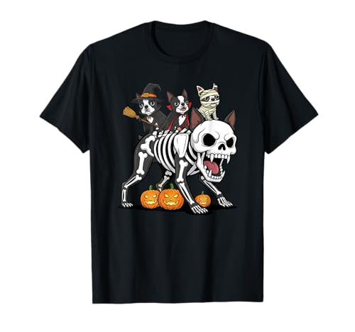 Boston Terrier Skelett Mama Hexe Halloween Herren Damen T-Shirt von Boston Terrier Lovers Halloween Outfits Boy Girl