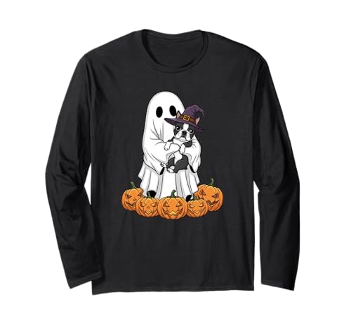Ghost Boston Terrier Kürbis Halloween Kinder Herren Damen Langarmshirt von Boston Terrier Lovers Halloween Outfits Boy Girl