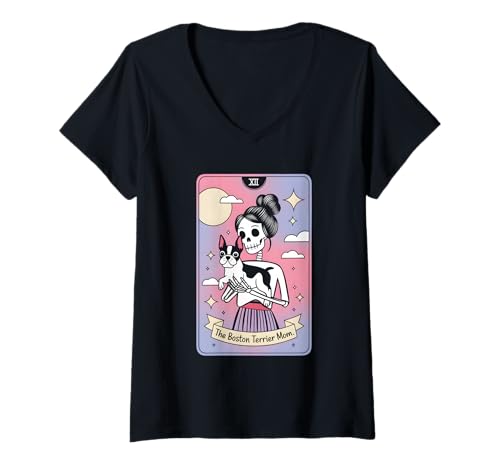 Damen Die Boston Terrier-Mama T-Shirt mit V-Ausschnitt Damen Die Boston Terrier-Mama T-Shirt mit V-Ausschnitt von Boston Terrier Mama Tarot
