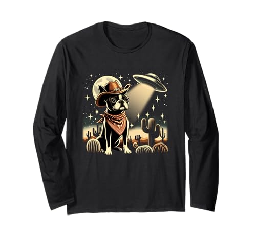 Boston Terrier UFO Cowboy Hund Mama Papa Liebe Kaktus Wüste Langarmshirt Boston Terrier UFO Cowboy Hund Mama Papa Liebe Kaktus Wüste Langarmshirt von Boston Terrier Ufo Cowboy Dog Mom Dad Love
