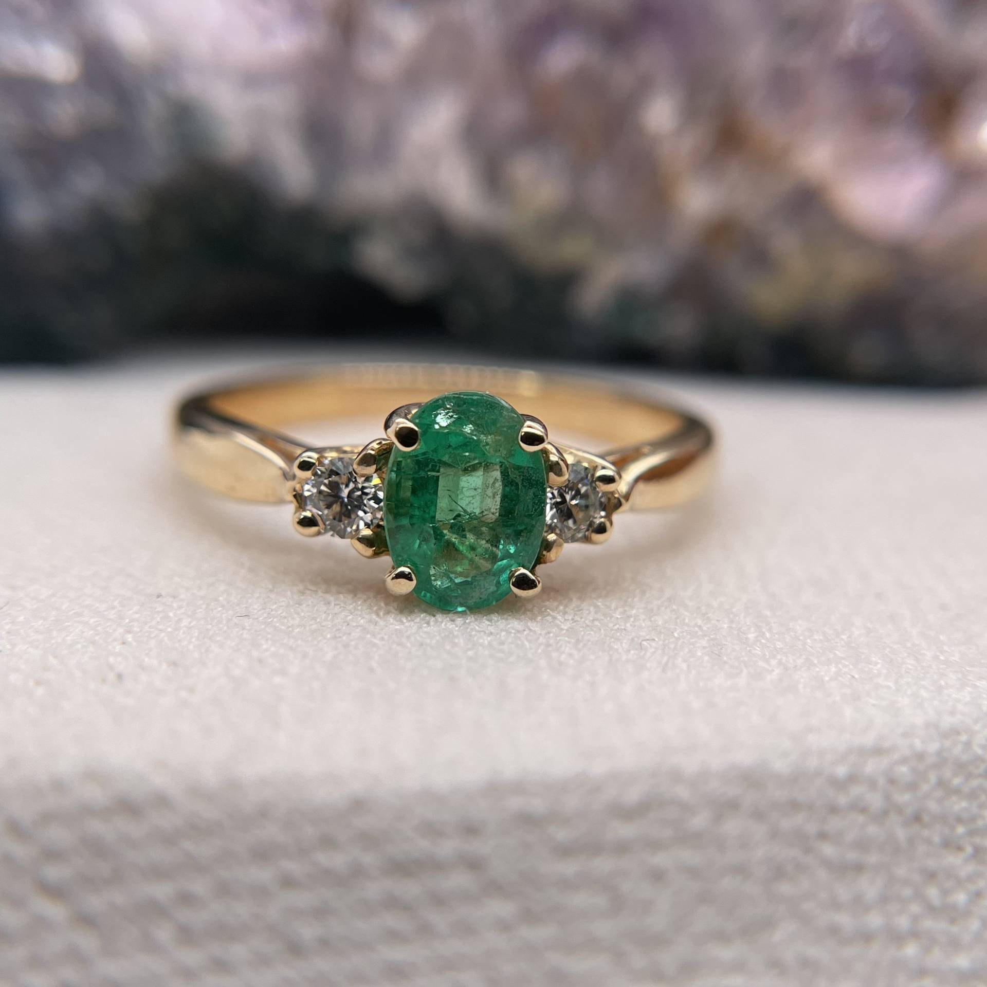 14K Gelbgold Ring Für Frau, Diamant Ring, Smaragd Farbe Stein Geschenk Für Frau von BostonAriaJewelry