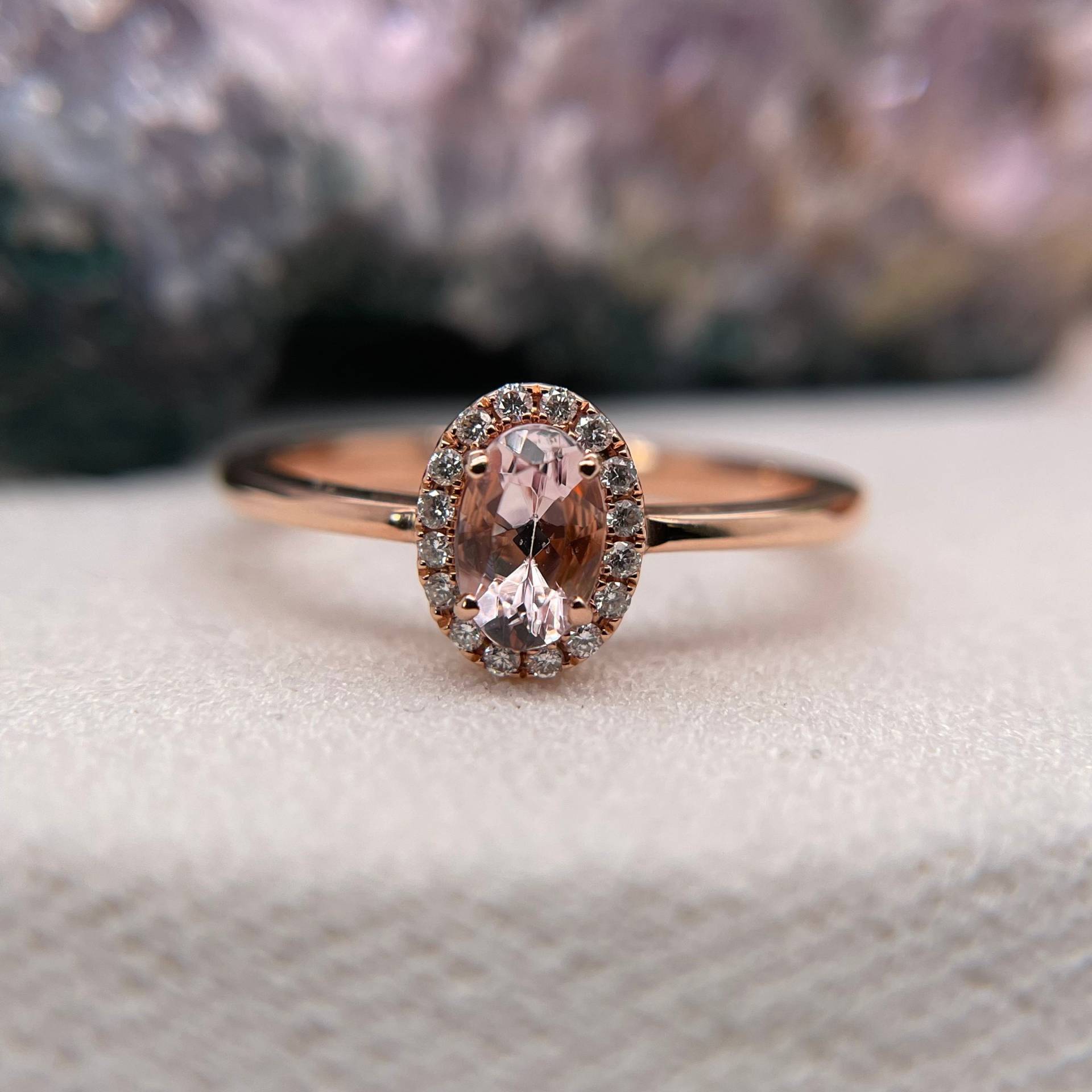 14K Roségold Ring Für Frau, Diamant Ring, Morganit Geschenk Für Frau von BostonAriaJewelry