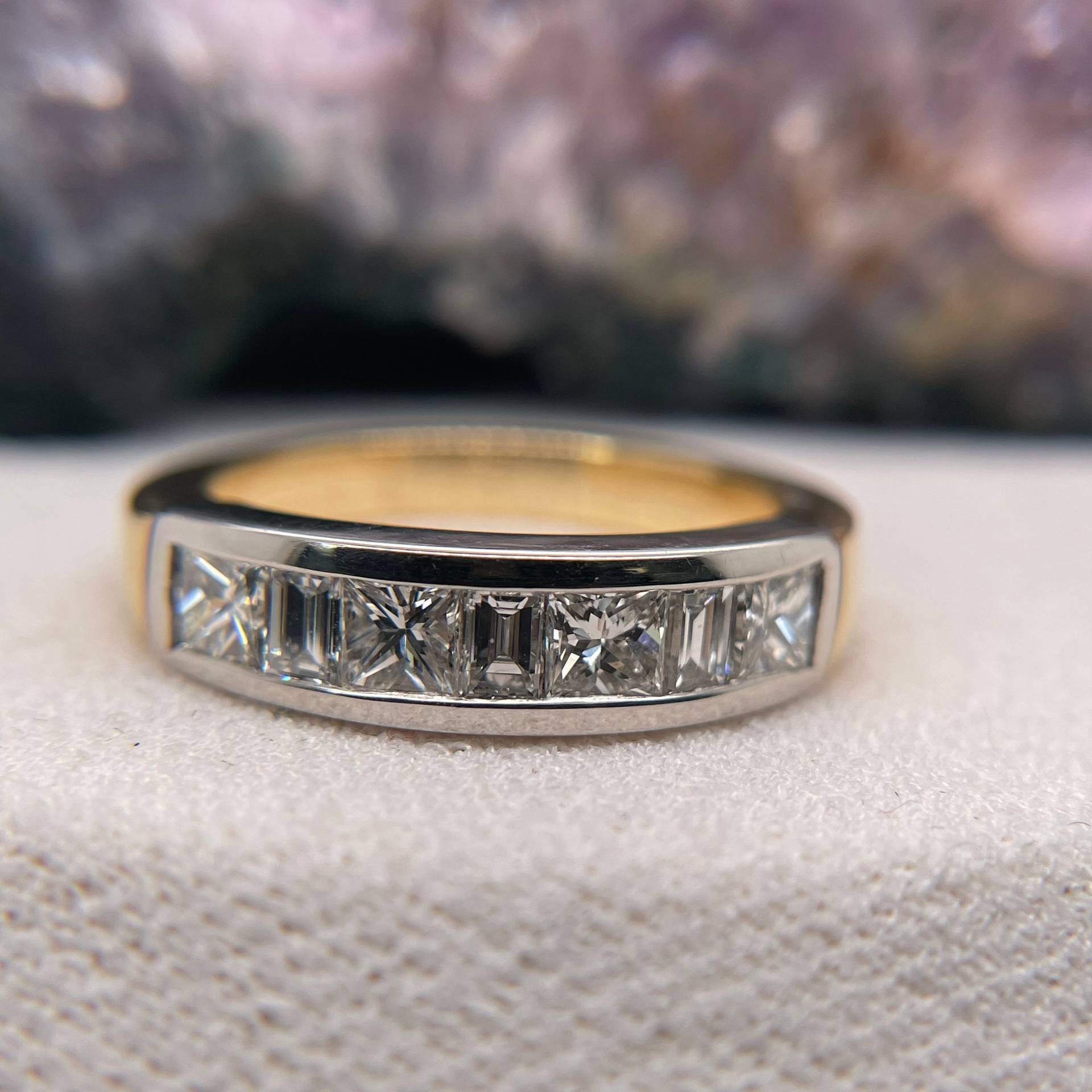 18K Gelbgold Mit Platin Ring Für Frau Planitum Geschenk Für Frau Prinzessin Und Baget Diamant von BostonAriaJewelry