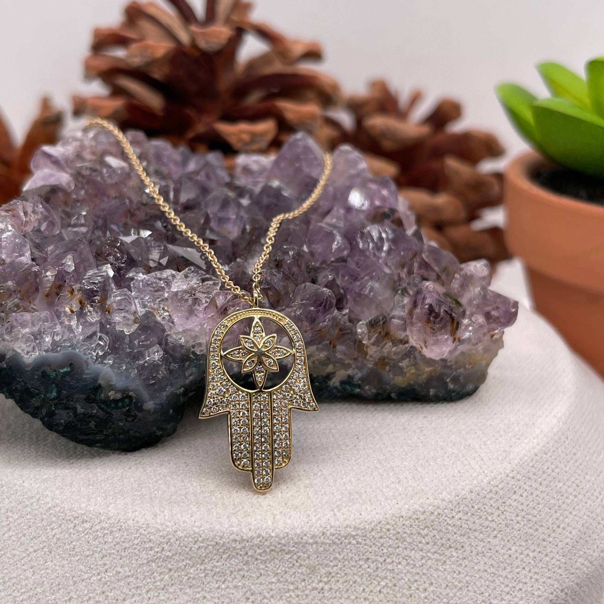 Hamsa Gold Halskette - 14K Gelbgold Diamant Anhänger Geschenk Für Her-Diamant Hamsa Gold Halskette - 14K Gelbgold Diamant Anhänger Geschenk Für Her-Diamant von BostonAriaJewelry