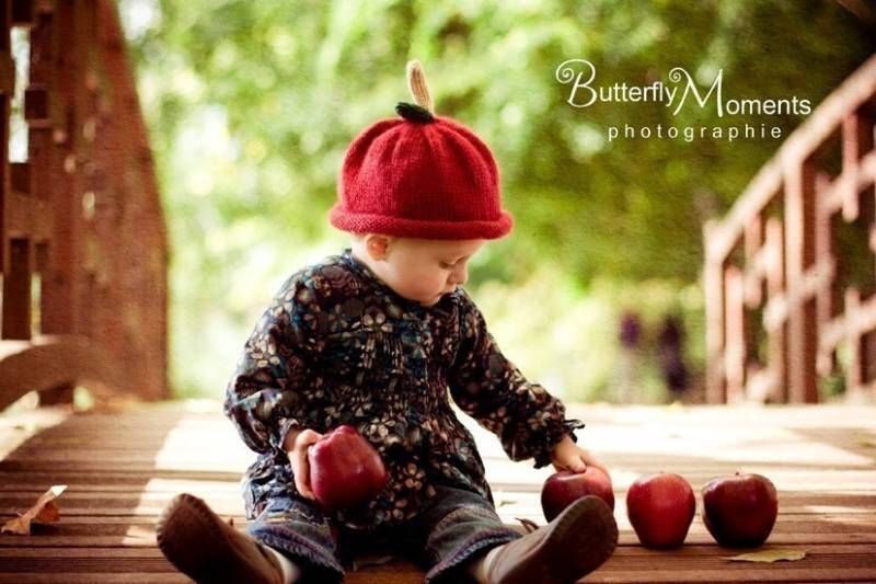 strickmütze Apfel Rot Baumwolle Baby Mütze Tolle Fotorequisite von BostonBeanies