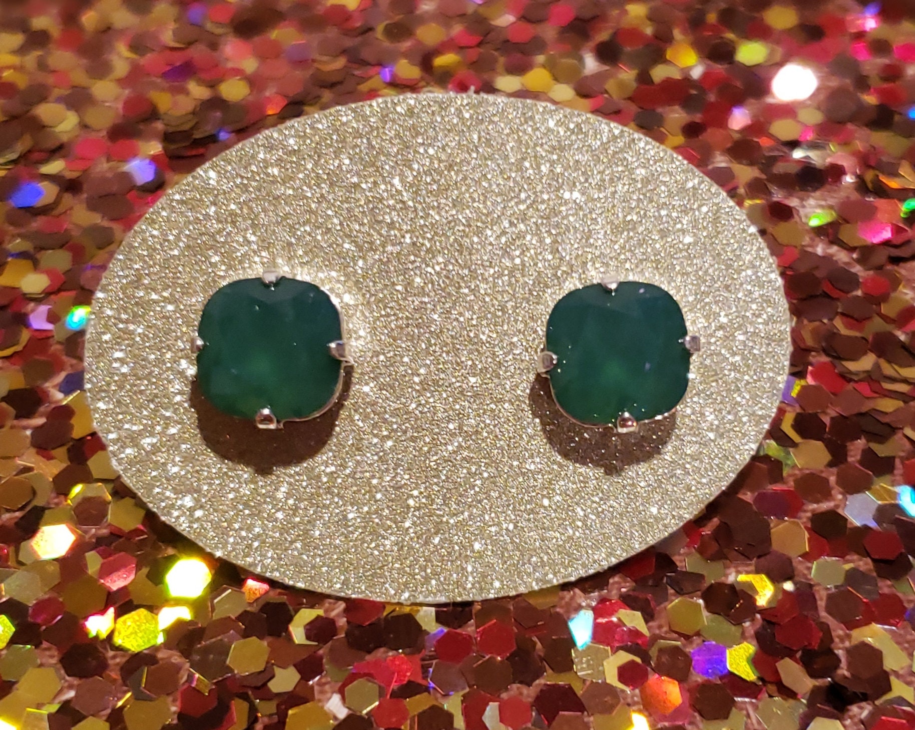 Palast Kissenschliff Grün Opal Ohrstecker Palast Kissenschliff Grün Opal Ohrstecker von BostonSparkleStudio