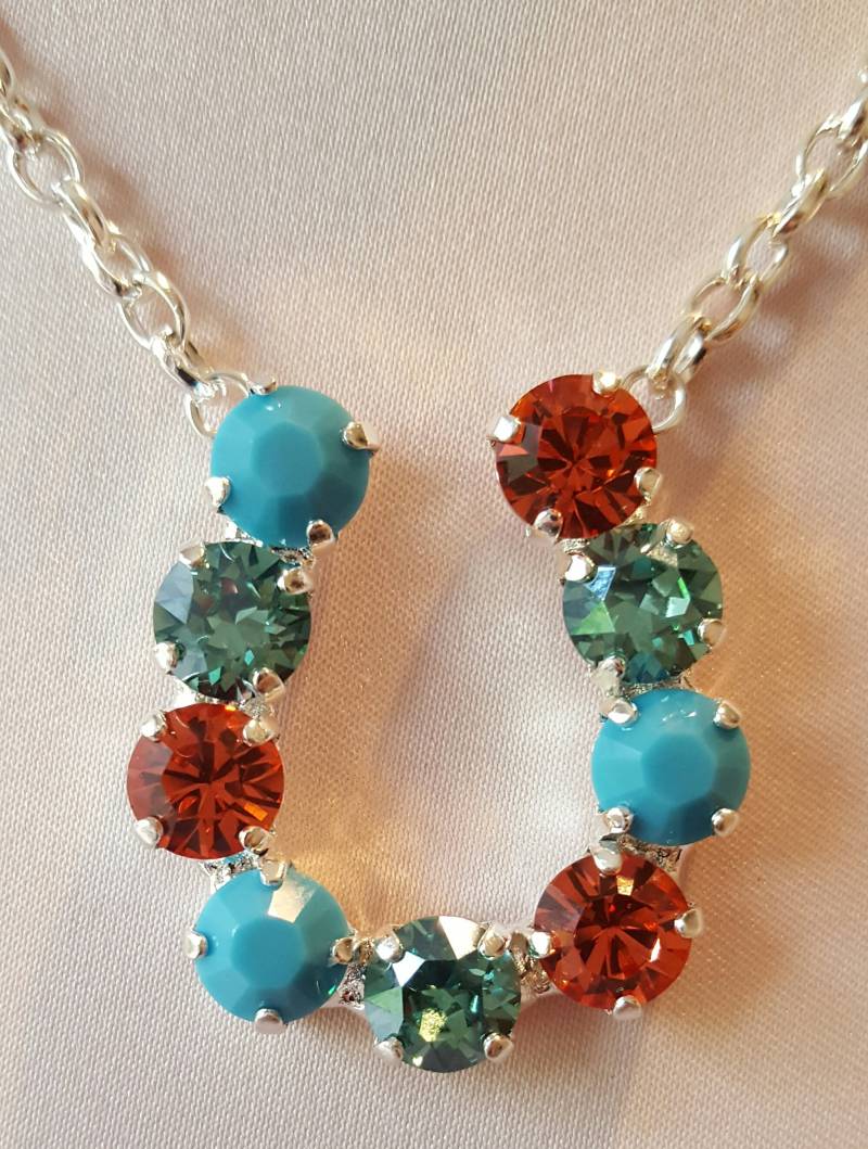 Türkis & Koralle Crystal Hufeisen Halskette Türkis & Koralle Crystal Hufeisen Halskette von BostonSparkleStudio