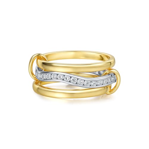 Interlocking-Ewigkeitsring mit Zirkonia – Zweifarbiger Damenring in Silber und Gold – Moderner Stapelring von Muses Art Design von Bosvision