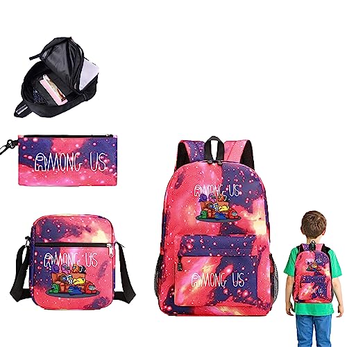 BotIzr Among Us Rucksack, Among us Rucksäcke dreiteilige Schultaschen Comic-Rucksäcke Umhängetaschen und Federmäppchen, Schüler, junge Teenager, Mädchen, Spiel-Fans von BotIzr