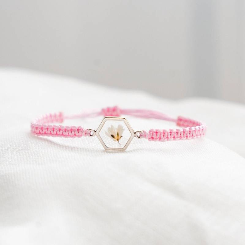 Silber | Makramee-Armband Mit Echter Schleierkraut-Blüte Junggesellingeschenk von BotanaBijoux