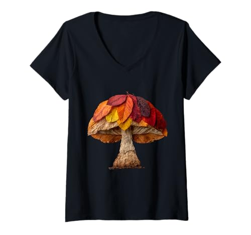 Damen Herbstpilz Herbstblätter Künstlerische Kunst Ästhetische Pilze T-Shirt mit V-Ausschnitt Damen Herbstpilz Herbstblätter Künstlerische Kunst Ästhetische Pilze T-Shirt mit V-Ausschnitt von Botanical Autumn Aesthetic Art Apparel