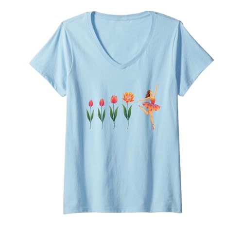 Damen Floral Evolution of Ballerina Blooming Balletttänzerin T-Shirt mit V-Ausschnitt Damen Floral Evolution of Ballerina Blooming Balletttänzerin T-Shirt mit V-Ausschnitt von Botanical Dancing Ballerina Ballet Dance Design