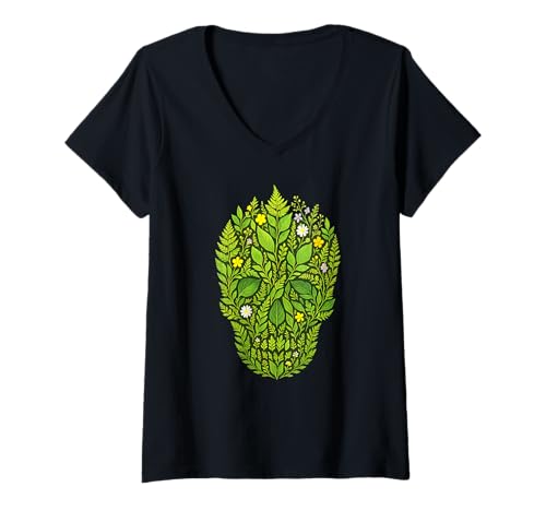 Damen Blatt Gesicht Natur Kunstwerk T-Shirt mit V-Ausschnitt Damen Blatt Gesicht Natur Kunstwerk T-Shirt mit V-Ausschnitt von Botanical Fantasy